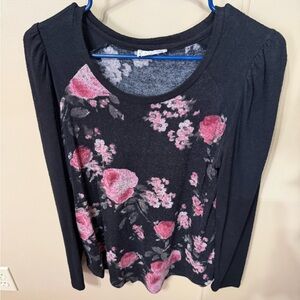 Maurices Black and Pink Floral Long Sleeve Top